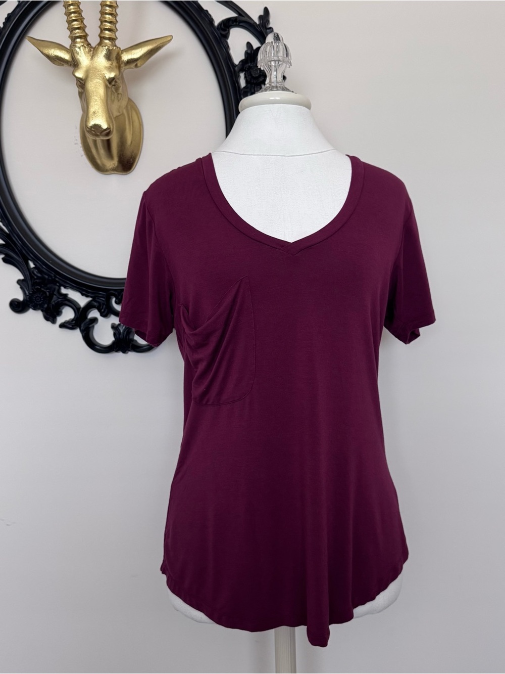 Z Supply Wine / Burgundy Short Sleeve V-Neck Pocket Tee